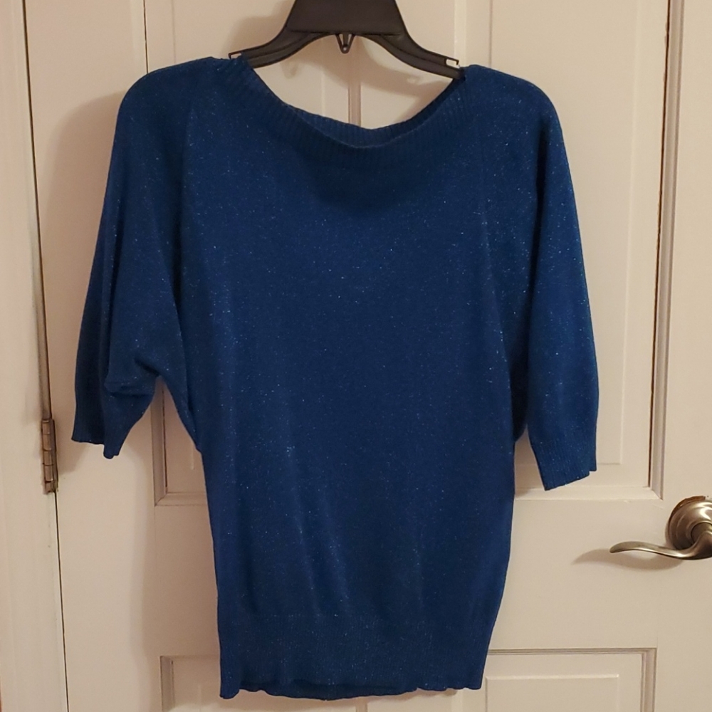 Blue Sparkly Short Sleeved Sweater